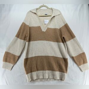 American Eagle Brown Cream Stripe Collared Sweater Mini Dress Size S NEW